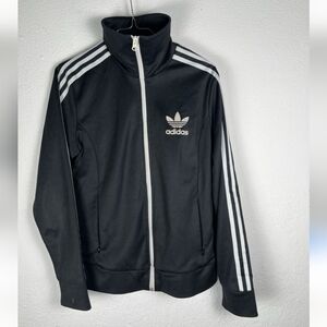 Adidas Black Track Jacket with White Stripes.
